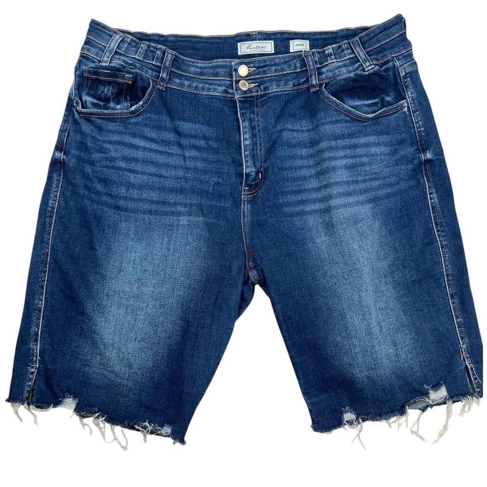 KanCan Bermuda Shorts 36 Blue High Rise Raw Hem Distress Casual Western Cowgirl